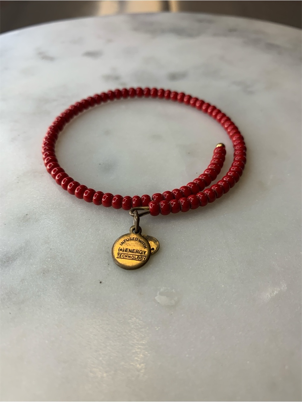 Alex and Ani Red Beaded Wrap Bracelet with Gold Charm